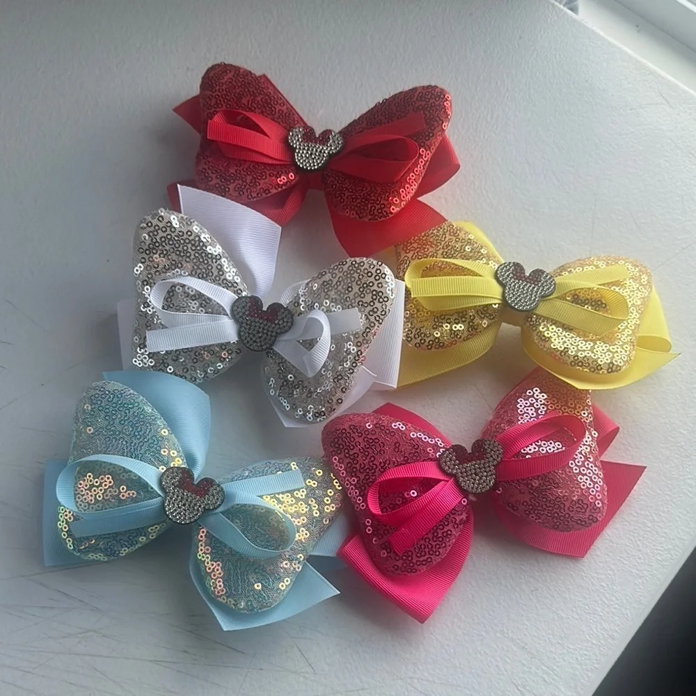 Colorful Sequin Bow Hair Clips Set